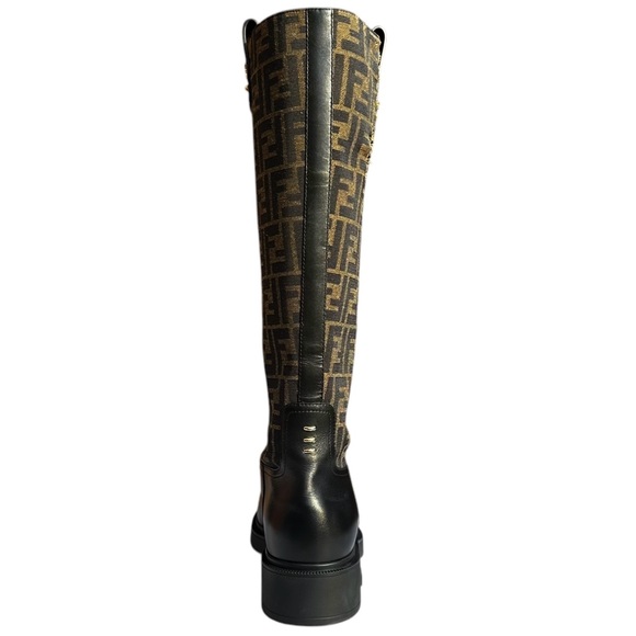 Fendi Filo FF Monogram Canvas and Leather Knee High Boots Black Brown Size 12 - Picture 5 of 16